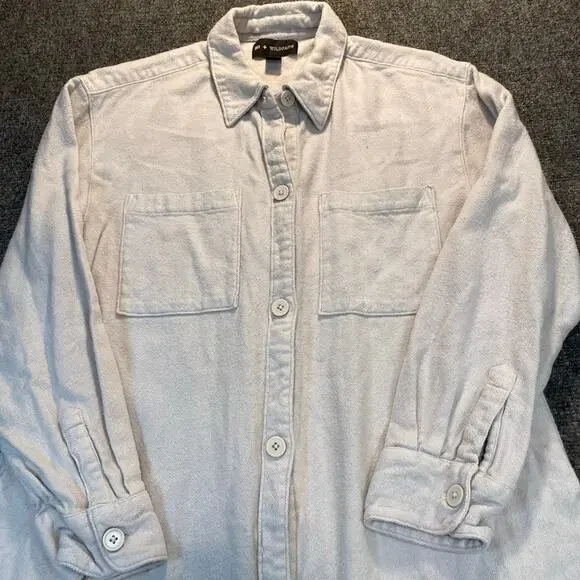 BP. X Wildfang Womens Medium Ivory Cotton Long Sleeve Shirt Dress Maxi - Picture 2 of 9